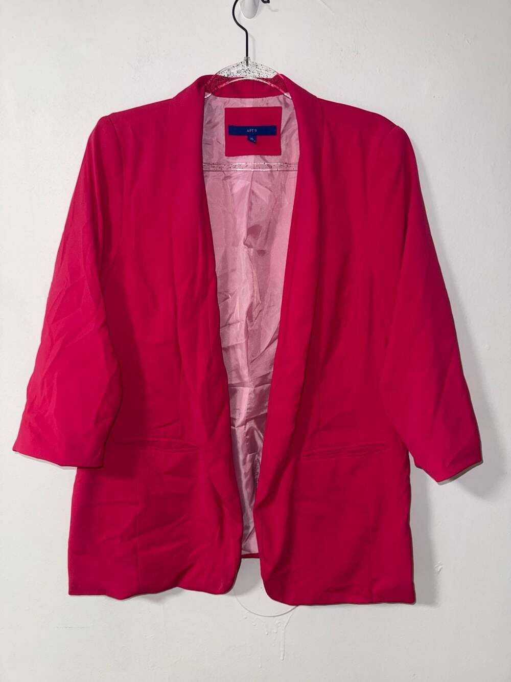 Apt. 9 Hot Pink Open Front Ruched 3/4 Sleeve Blazer Size XL